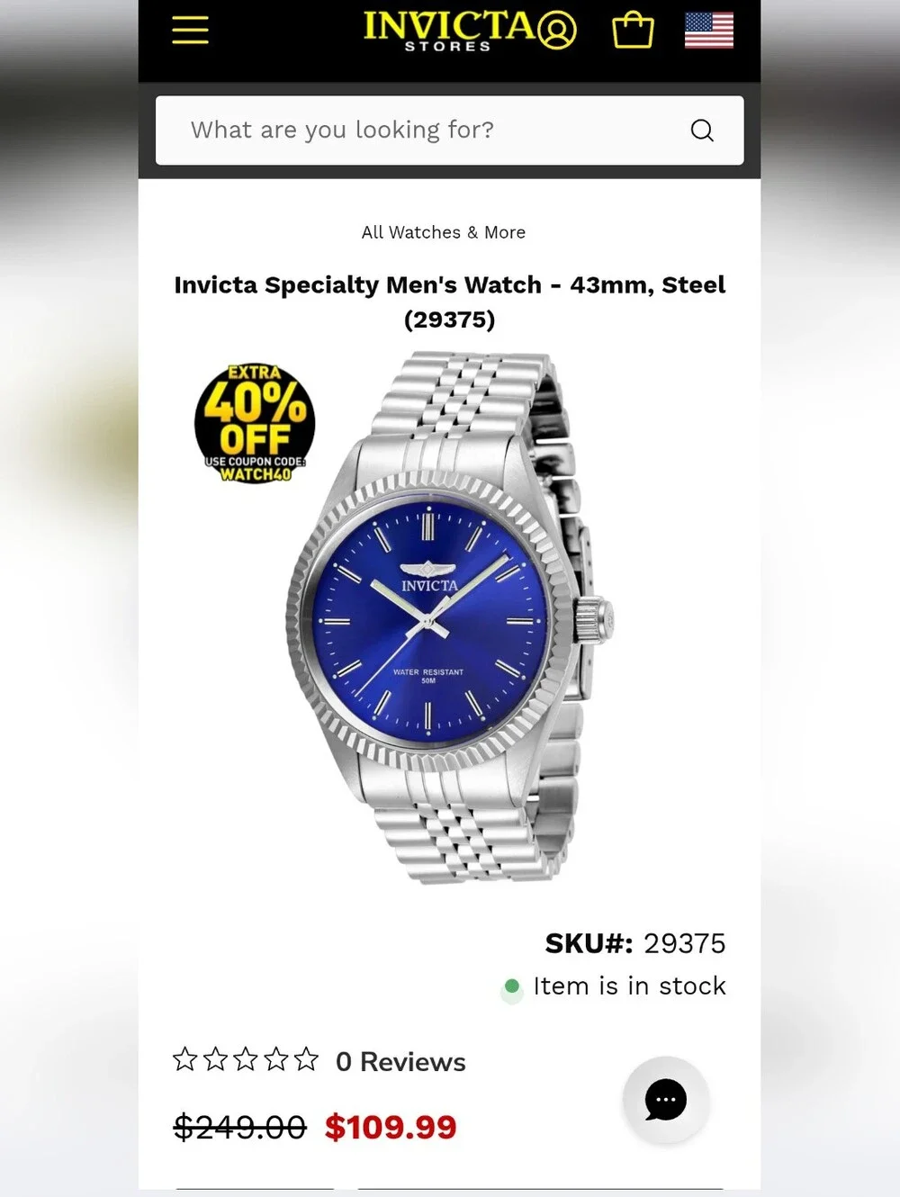 306. Invicta Specialty Men's Watch - 43mm, Steel (29375)